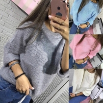 Simple Style Long Sleeve Round Neck Solid Color Sweater