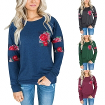 Casual Style Long Sleeve Round Neck Printed T-shirt