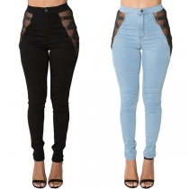 Sexy Gauze Spliced High Waist Skinny Jeans
