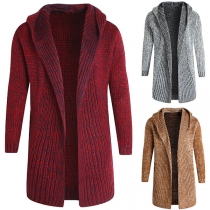 Fashion Solid Color Long Sleeve Men's Hooded Cardigan 