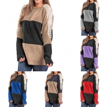 Fashion Lace Spliced Dolman Sleeve Round Neck Contrast Color T-shirt 