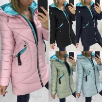 Fashion Solid Color Long Sleeve Slim Fit Hooded Padded Coat 