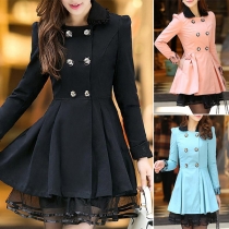 Fashion Solid Color Double-breasted Slim Fit Lapel Coat