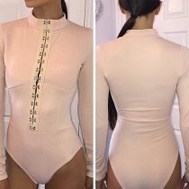 Fashion Solid Color Multi-breasted High Waist Long Sleeve Jumpsuit