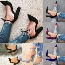 Fashion Solid Color Pointed Toe Self-tie Block Heels 