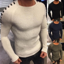 Fashion Contrast Color Long Sleeve Round Neck SLim Fit Men's Sweater