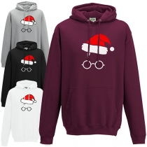 Casual Style Long Sleeve Christmas Hat Printed Hoodie