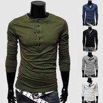 Simple Style Long Sleeve Round Neck Solid Color Men's T-shirt
