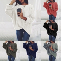 Fashion Solid Color Long Sleeve Round Neck Loose Sweater