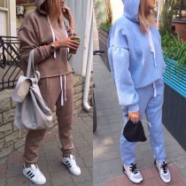 Fashion Solid Color Long Sleeve Hoodie + Pants Casual Sports Suit