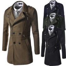 Fashion Solid Color Long Sleeve Double-breasted Slim Fit Men's Coat