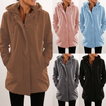Fashion Solid Color Long Sleeve Hooded Coat