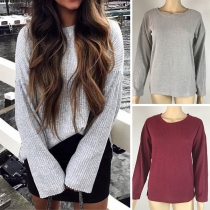 Fashion Solid Color Long Sleeve Round Neck Knit Top