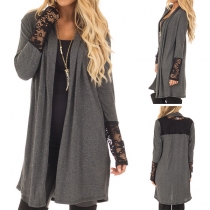 Fashion Lace Spliced Long Sleeve Loose Cardigan