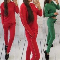 Fashion Solid Color Long Sleeve Round Neck Casual Sports Suit 