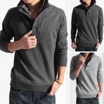 Fashion Long Sleeve Plaid Spliced Stand Collar Men's Knit Top 