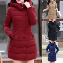 Fashion Solid Color Long Sleeve Slim Fit Hooded Padded Coat