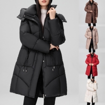 Fashion Solid Color Long Sleeve Slim Fit Hooded Padded Coat