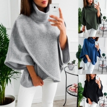 Chic Style Solid Color High Neck Irregular Hem Cloak-style Sweatshirt 