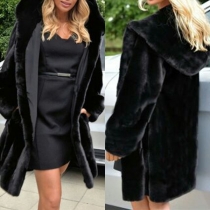 Fashion Solid Color Long Sleeve Hooded Faux Fur Coat (Size falls small)
