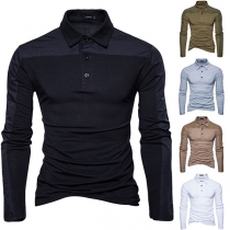 Fashion Contrast Color Long Sleeve POLO Collar Slim Fit T-shirt for Men