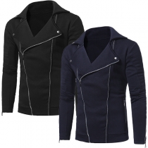 Fashion Solid Color Long Sleeve Double-zipper Men's Coat 
