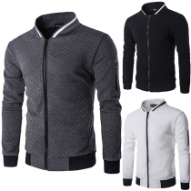 Fashion Contrast Color Long Sleeve Stand Collar Men's Sweatshirt Coat