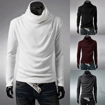 Fashion Solid Color Long Sleeve Heaps Collar Men's T-shirt