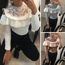 Sexy Off-shoulder Long Sleeve Ruffle Lace Spliced T-shirt