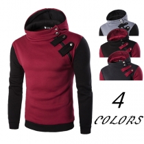 Fashion Contrast Color Long Sleeve Oblique Zipper Men's Hoodie