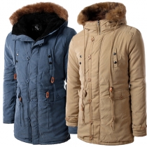 Fashion Solid Color Faux Fur Spliced Hooded Men's Padded Coat