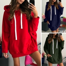 Fashion Solid Color Long Sleeve Loose Hoodie 