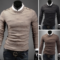 Fashion Solid Color Long Sleeve Round Neck Slim Fit Men's Knit Top