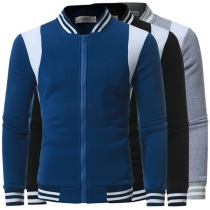 Fashion Contrast Color Long Sleeve Stand Collar Men's Sweatshirt Coat 
