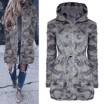 Fashion Camouflage Printed Long Sleeve Hooded Jacket 