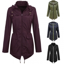 Fashion Solid Color Long Sleeve Hooded Waterproof Outdoor Jacket
