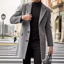 Fashion Solid Color Long Sleeve Notched Lapel Slim Fit Men's Woolen Coat