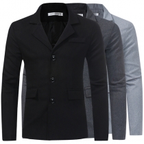 Fashion Solid Color Long Sleeve Notched Lapel Slim Fit Men's Woolen Coat