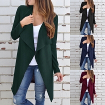 Fashion Solid Color Long Sleeve Lapel Knit Cardigan 
