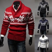Fashion Snowflake Pattern Long Sleeve V-neck Men's Sweater
