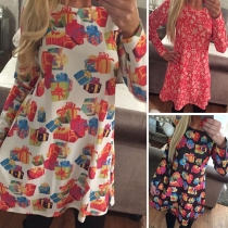 Fashion Long Sleeve Round Neck Printed Dress