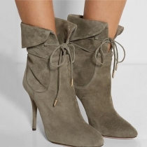 Fashion Solid Color High-heeled Pointed Toe Ankle Boots