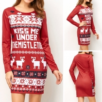 Fashion Long Sleeve Round Neck Slim Fit Printed Dress