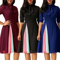 Fashion Contrast Color Half Sleeve High Waist Dress