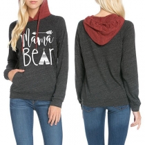 Fashion Contrast Color Letters Printed Casual Hoodie 