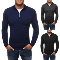 Fashion Solid Color Long Sleeve High Neck Slim Fit Men's Knit Top