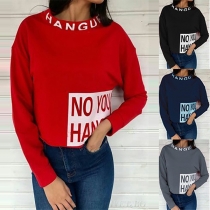 Fashion Letters Printed Long Sleeve Round Neck Sweatshirt