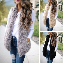 Fashion Solid Color Sleeveless Plush Vest