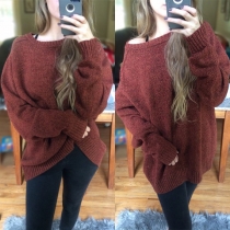 Fashion Solid Color Long Sleeve Round Neck Loose Sweater 