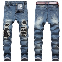 Fashion Mid-waist Ripped Relaxed-fit Men's Jeans